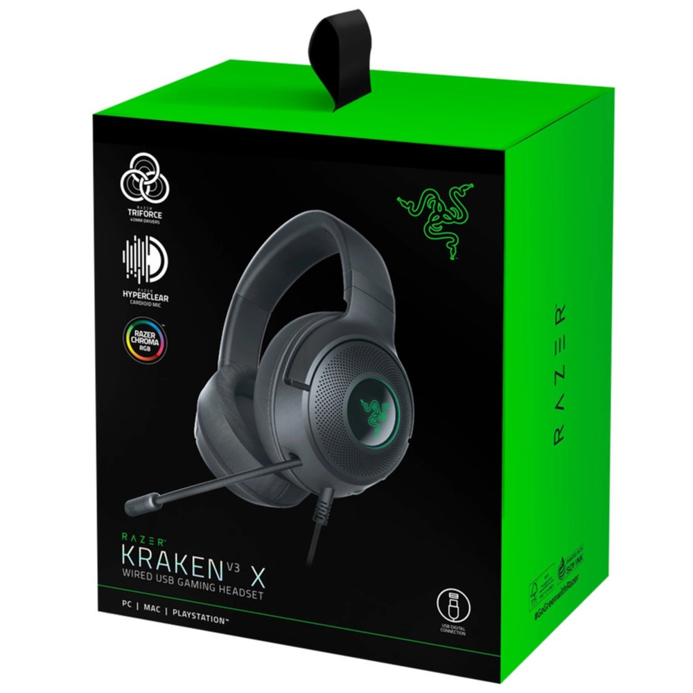 Razer Kraken V3 Wired USB Gaming Headset: Triforce Titanium 50mm Drivers Razer